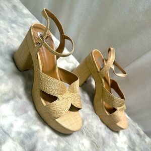 Dolce Vita Beige Woven Platform Block Heel Sandals